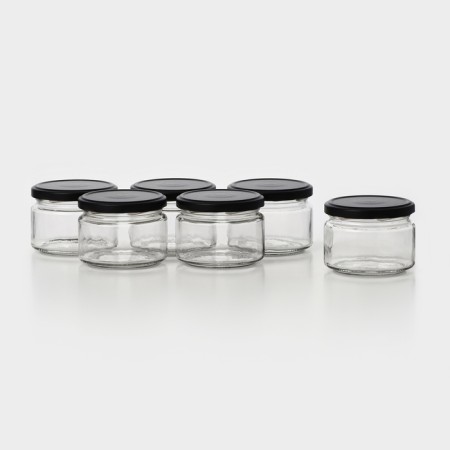 A set of glass cans with a black cover and label, TO-82, 0.25 l, 6 pcs-1