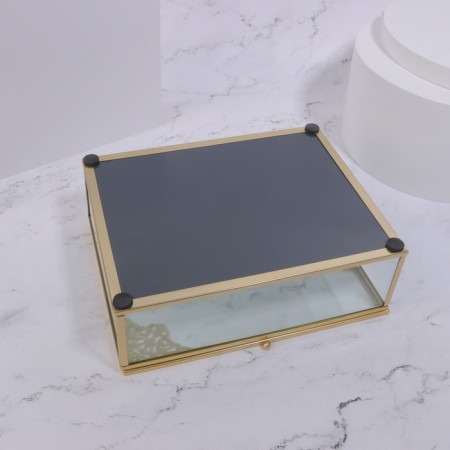 Great organizer for storage, with a lid, glass, with a mirror -bottom, 1 section, 20 × 16 × 6.5 cm, the color is transparent/copper-11