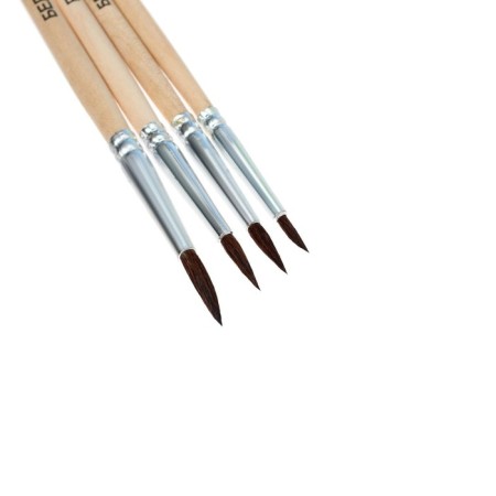 Set of brushes protein round 4 pieces (No. 1,2,3,4) with wooden handles on a blister-4