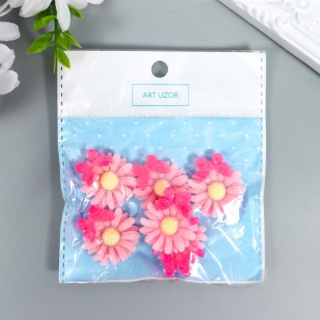 Decor for creativity plastic "Chamomile and butterfly" Pink 3.1x2.8 cm-2