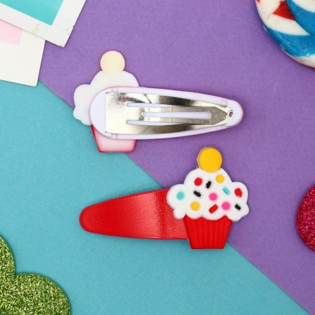 Invisibility for hair "Loli" (set 2 pcs) cake with balls, 5.5 cm, red-1