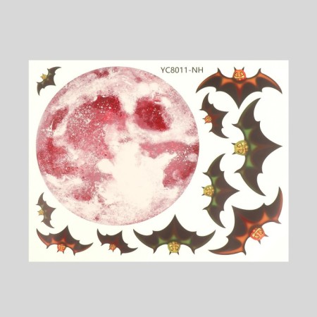 Sticking plastic interior phosphorus "Full moon and bats" 30x24 cm-1