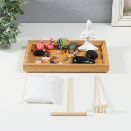 Zen Stones Garden "Buddha and Flamingo" White sand 2.5x21.5x13 cm-4