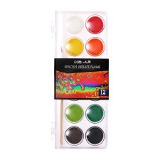Watercolor paints 12 colors, round, dialing dials 28 mm, with a brush, plastic penalty, calligrata top