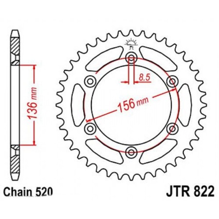 The rear star, driven JTR822 steel, chain 520, 50 teeth