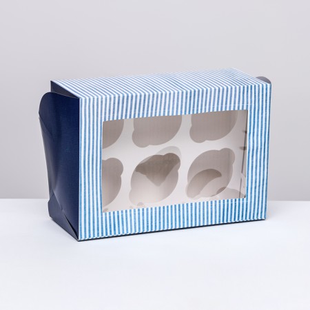 Packaging for 6 cupcakes with a window, "real man", 25 x 17 x 10 cm