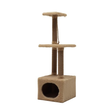 House for cats with two shelves, oval entrance, jute, 37 x 37 x 111 cm, beige-2