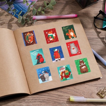 Paper stickers "Cute Animals", 11 x 15.5 cm, New Year-3