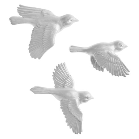 Wall decoration, plaster panel "birds" 3 pcs, silver-1