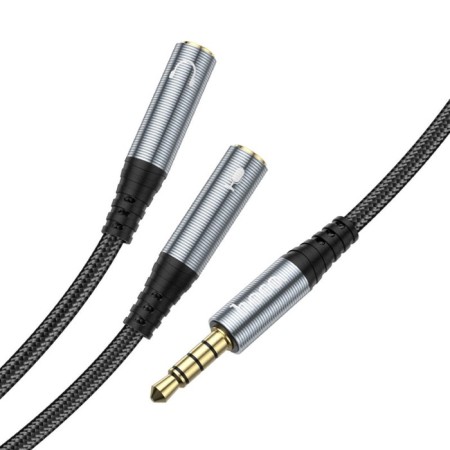 Hoco UPA21, Jack 3.5 mm (M) cable - 2 * jack 3.5 mm (F), 0.25 m, nylon, gray-2