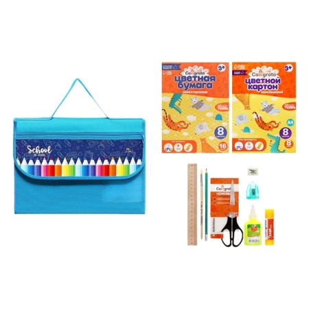 A4 labor folder, PVC textiles, with handles, folding, on Velcro, with a filling of 10 items, calligrata, PTR-10, "pencils"