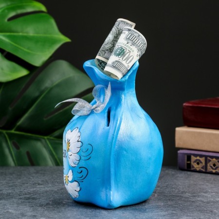 Pig a piggy bank "Bag - for good deeds" Blue, 17cm-1