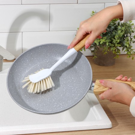 Brush for dishes Meli, 8 × 6.5 × 29 cm, bamboo handle, beige color-1