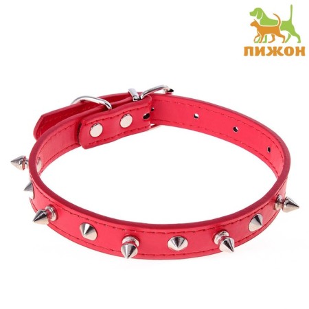 Collar "Lyon" with spikes 45 x 2 cm, Osh 34-40 cm, artificial leather, red