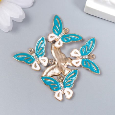 Decor for creativity metal, enamel, rhinestones "Butterfly" white-blue 1.8x2.4 cm-2