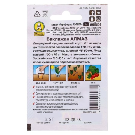 Aelita Equita's Electheaz Eggplant seeds, compact, without bitterness-1