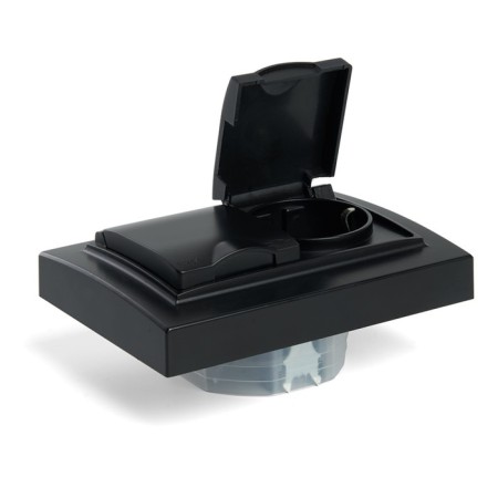 2-seater s/s outlet with a lid, Stekker series Erna, PST16-9015-03, black-3