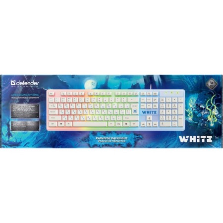 Keyboard Defender Dark White GK-172, Game, Wending, Lighting, 104 Key, USB, White-9
