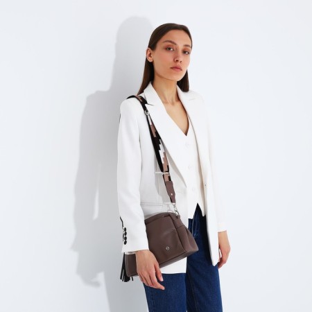 Richet Cross-Body bag, external pocket, 2 long belts, brown color-6