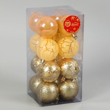 Set of balls plastic D-6 cm, 16 pcs "Melody" pattern cod, gold-1