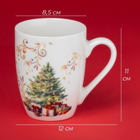 New Year's mug for tea "Magic tree", 300 ml, porcelain, white color-1