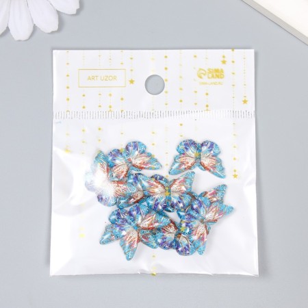 Decor for creativity Plastic "Butterfly with gold points" Blue 1.5x2.3 cm-3