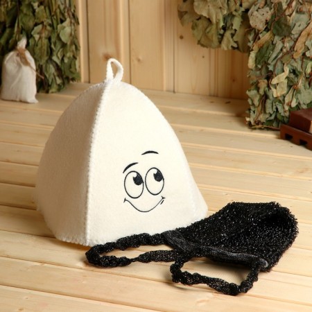 Set of Bath "Smile 4" hat with embroidery, washcloth in a box-1