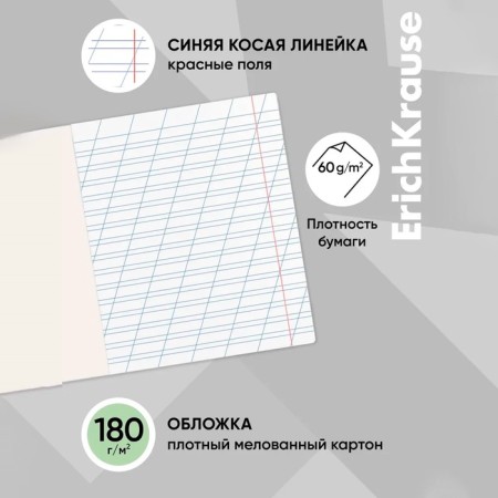 Notebook 12 sheets in the slanting ruler of Erichkrause "Classic", covered cardboard, block offset, green-1