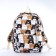 School backpack of textiles on a zipper, 3 pockets, pencil case, white/brown color
