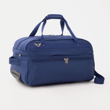 Road bag on wheels, a lightning department with an increase, an outer pocket, a long belt, the color is blue