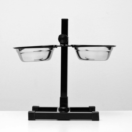 Stand with bowls, 2 x 350 ml, height 30 cm, collapsible, black-2
