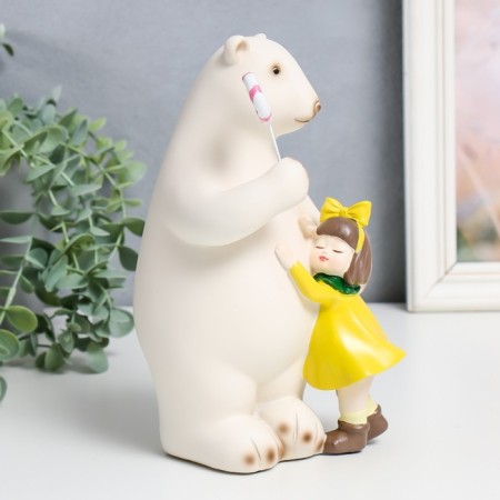 Souvenir Polystone "Bear hugs the baby, with a lollipop" 10.5x11x21 cm-1