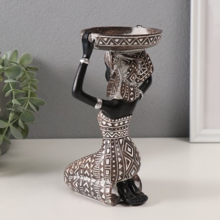 Summary for 1 candle "African with a dish on the head" White with black 12x12.3x19 cm-3