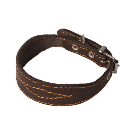 Leather collar for left-handed/dachshunds two-layer, stitched, Osh 25-32 x 1.5/3 cm, mix of flowers
