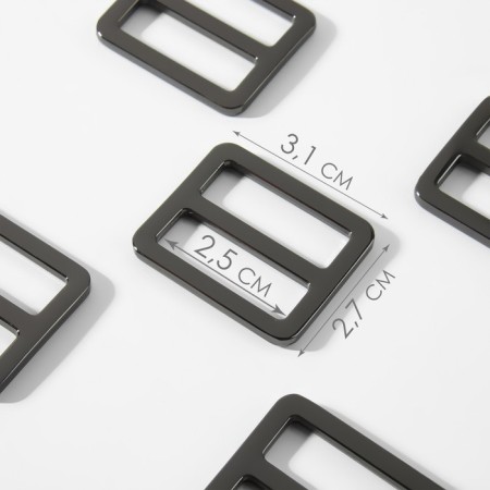 The buckle is regulatory, two -sided, internal width - 25 mm, thickness - 3 mm, 5 pcs, black nickel color