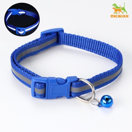 The collar is two -layer with fastx and a reflective strip, 30 x1.5 cm, blue