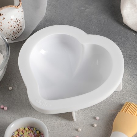 Form for mousse desserts and baking of the share “Small heart”, silicone, 17.5 × 4.7 cm, white color-2