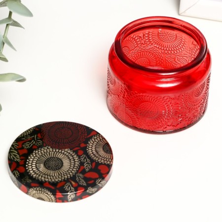 Bank for candles glass with a lid "Flower" red, round 5x7x7 cm, mix-1