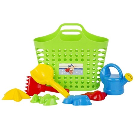 Sanding set of 8 items: Korzin bag, watering can 0.5 l, scoop L16cm. rake, molds 4 pcs.