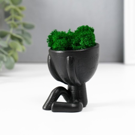 Concrete Kashpo "Mr. Green" with moss black 5.5x6.5x6.5 cm (moss green stabilized)-1