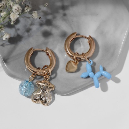 Earrings with the removable element "Transformer" Bear, blue color in gold-1