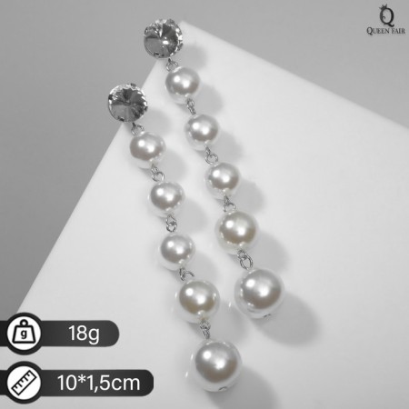 Earrings with pearls "Busin path" with a large crystal, white color in silver