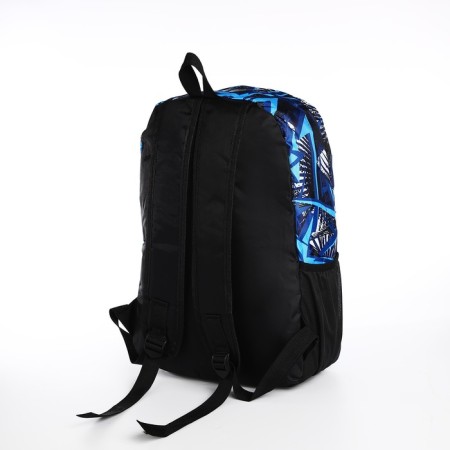 School backpack from textiles on lightning, 3 pockets, blue color-3