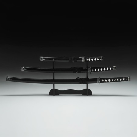 Suv. Product Katana 3V1 on a stand, scabbard wood, black gloss 54/81/100cm, hilt mix-5