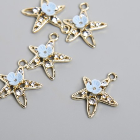 Decor for creativity metal, rhinestones "Star with flower" gold 2x2.3 cm