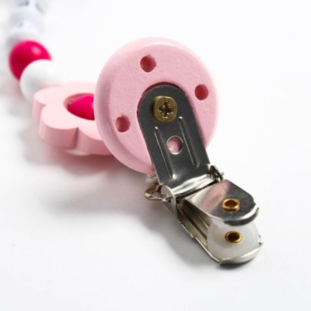 Holder for the nipple - dummy "Bear", wooden, pink color-4