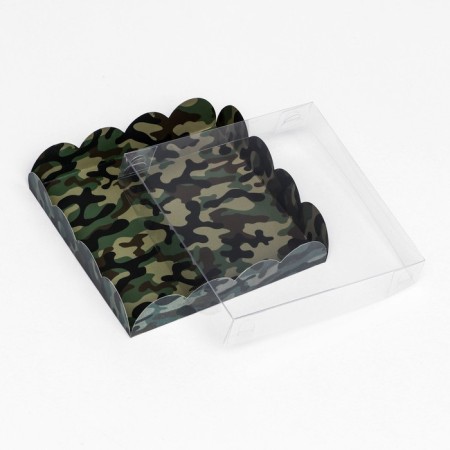Cookie box, "green camouflage" 15 x 15 x 3-3