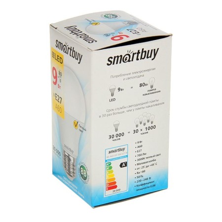 Smartbuy, E27, A60, 9 W, 3000 K, warm white light lamp-1
