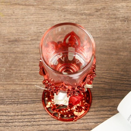 Climber Plastic, glass for 1 candle "rose" glass on the leg red 13x6x6 cm-5