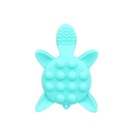 Silicone teether for teeth with a rattle of "turtle", turquoise color, crumb I-5
